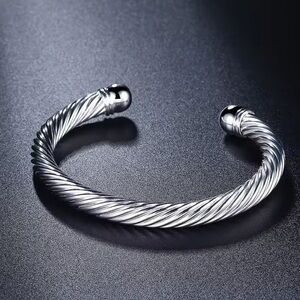 925 Sterling Silver Twisted Wire Bangle Cuff Bracelet